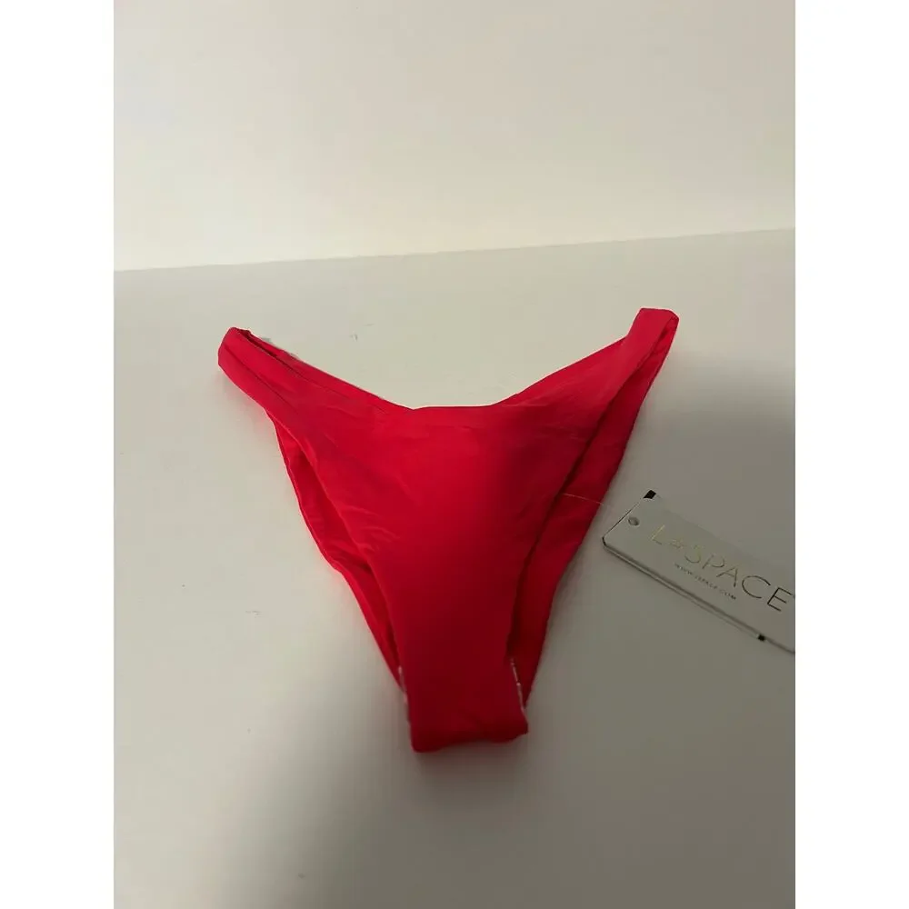 NWT L*Space Women's Cabana Bitsy Bikini Bottom High Leg Hot Cherry Pink Size S